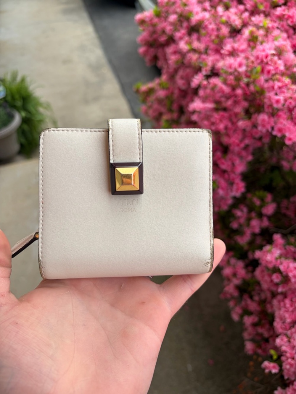 Fendi Leather Wallet in Light Creme/offwhite Orange interior *good*